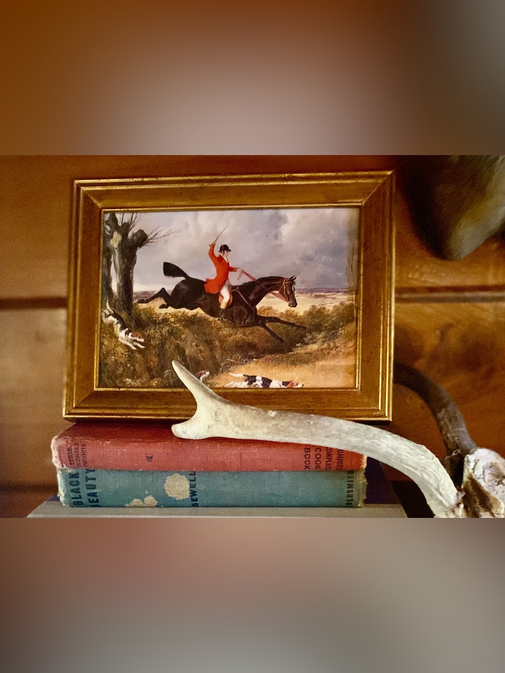 Fox Hunting Horse Art | Framed Equestrian Print 6.5x8.5 Gold Frame
